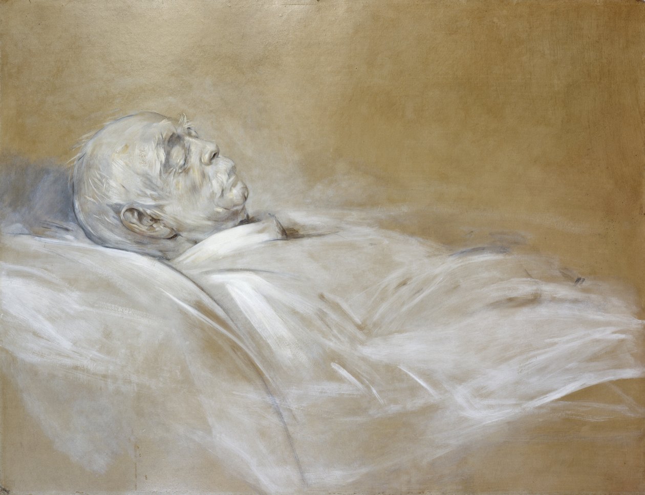 Prins Otto von Bismarck på sit dødsleje, 1898 (kridt på papir) swed av Franz Seraph von Lenbach