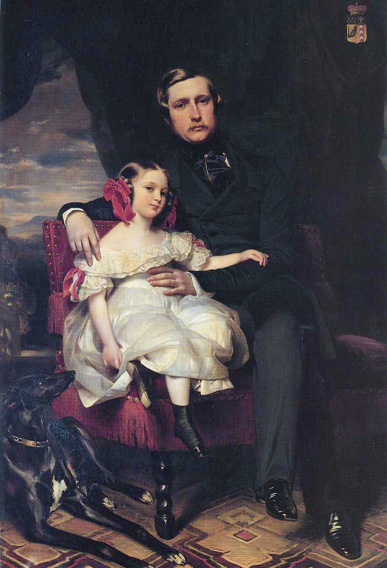 Portrait of the Prince de Wagram and his daughter Malcy Louise Caroline Frederique av Franz Xaver Winterhalter
