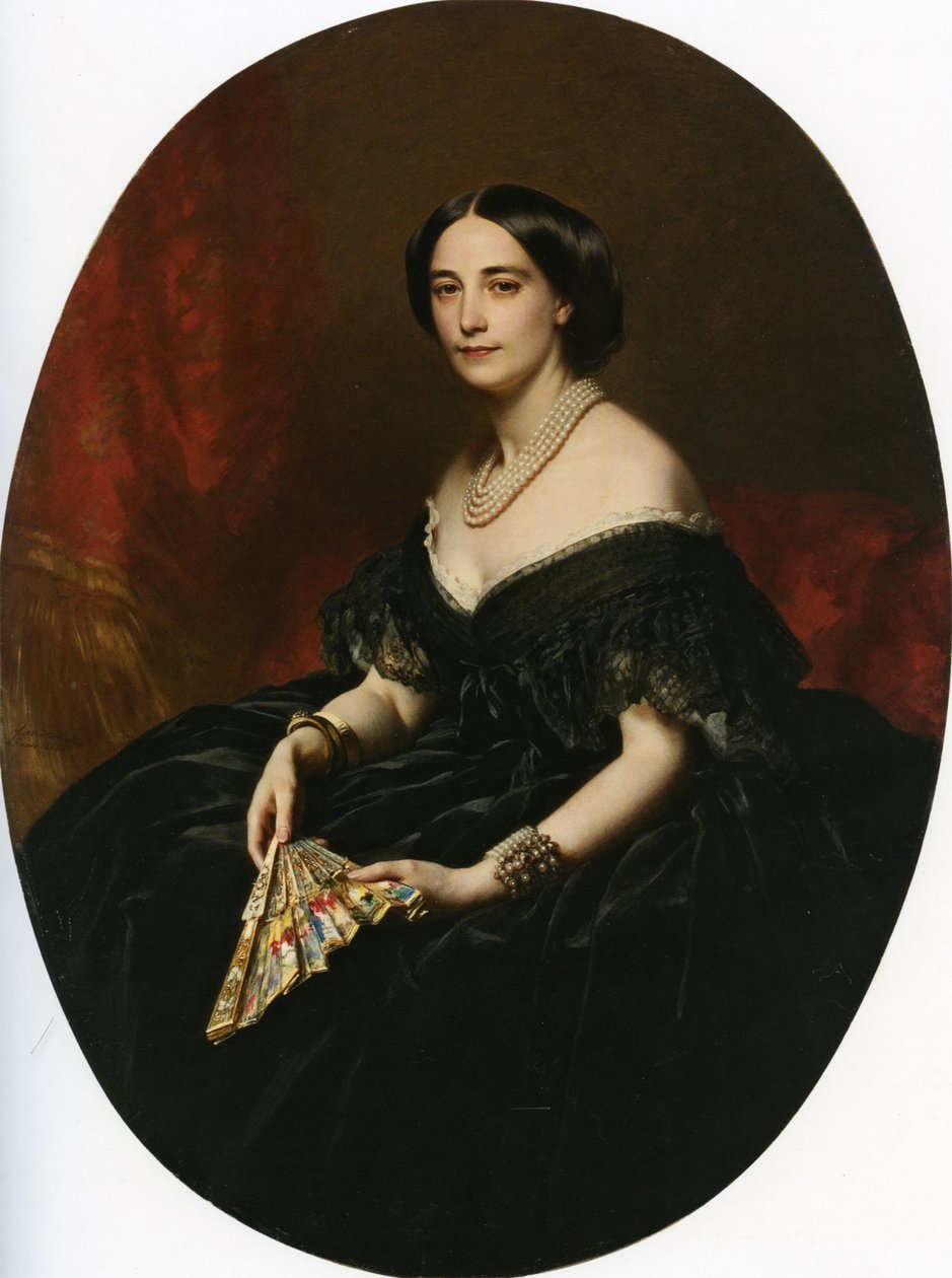 Porträt einer Dame mit einem Fan av Franz Xaver Winterhalter