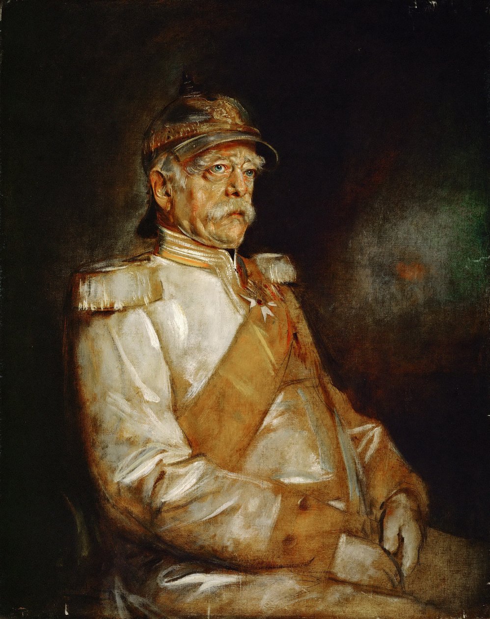 Kansler Otto von Bismarck i uniform med preussisk hjälm av Franz von Lenbach