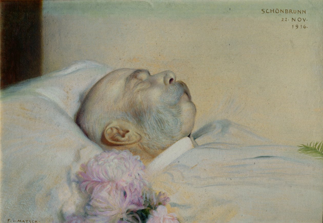 Kejsar Franz Josef I av Österrike (1830-1916) på sin dödsbädd, 1916 av Franz von Matsch