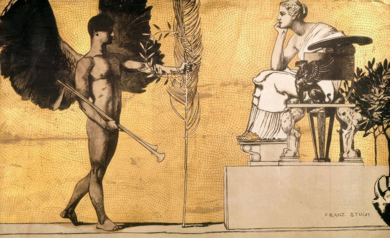 Allegori av målning med Genius of Glory av Franz von Stuck