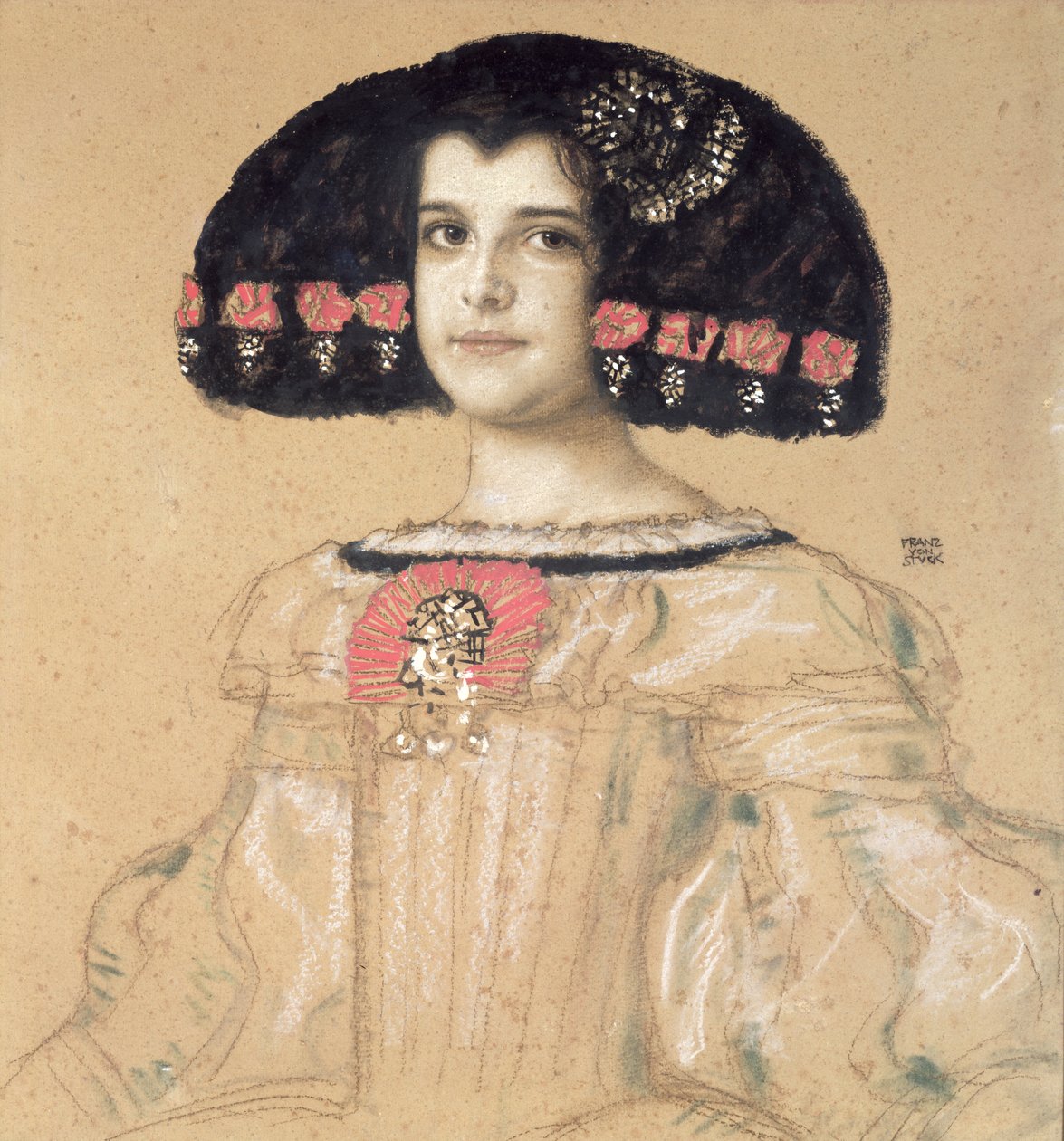 Porträtt av Maria, konstnärens dotter, ca 1908 (penna, tvätt och pastell ombord) av Franz von Stuck