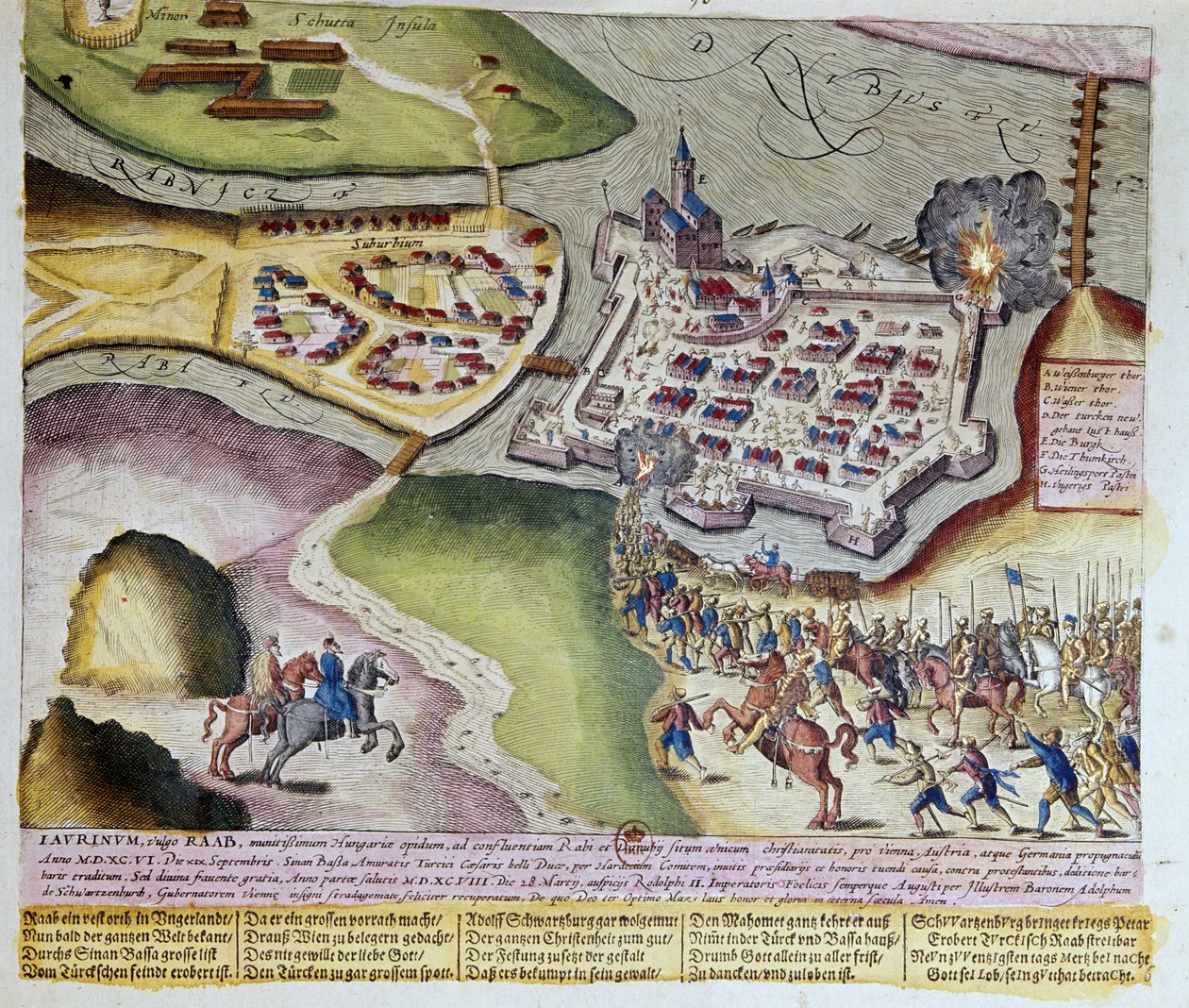 Adolf Schwarzenbergs intagande av Raab den 28 mars 1598. 1653 Tryck av Franz Hogenberg (1535-1590) Cabinet des Estampes, B.N, Paris. av Franz (after) Hogenberg