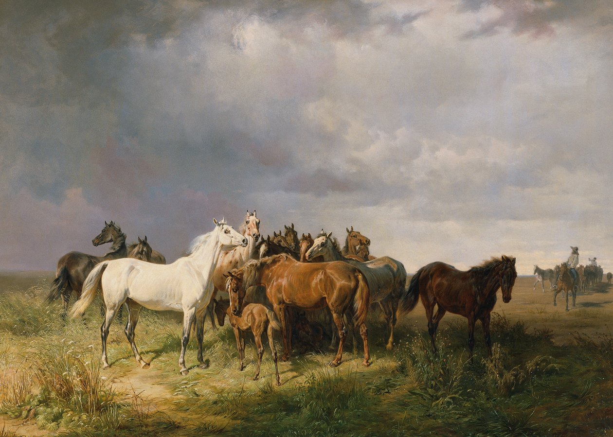 Hästar på Puszta av Franz Adam