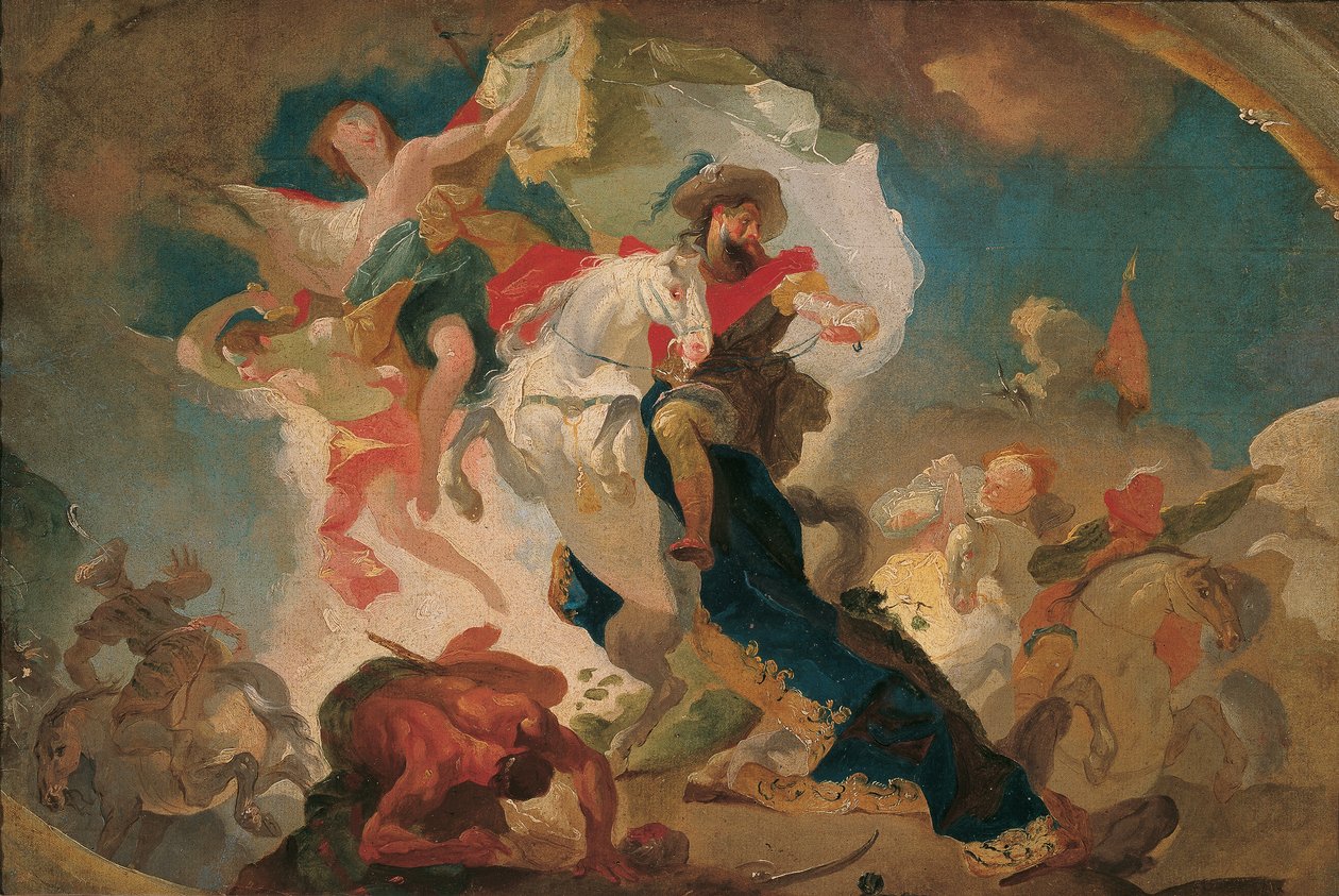 Saint James of Compostelas seger över saracenerna i slaget vid Clavigo av Franz Anton Maulbertsch