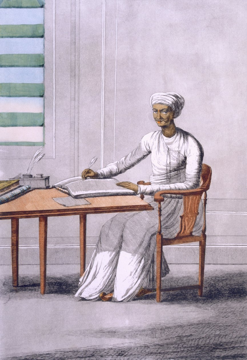 A causto (skrivare), från "Les Hindous ou la Description de leurs Moeurs Coutumes et Ceremonies", pub. 1808-12 (färgad etsning) av Franz Balthazar Solvyns