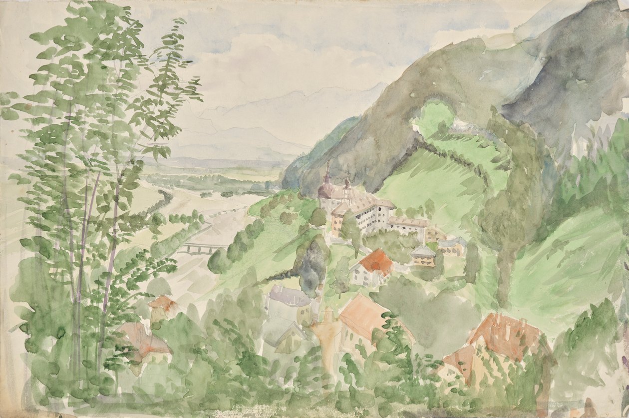 Flodlandskap i bergen med ett slott av Franz Barwig d. Ä.
