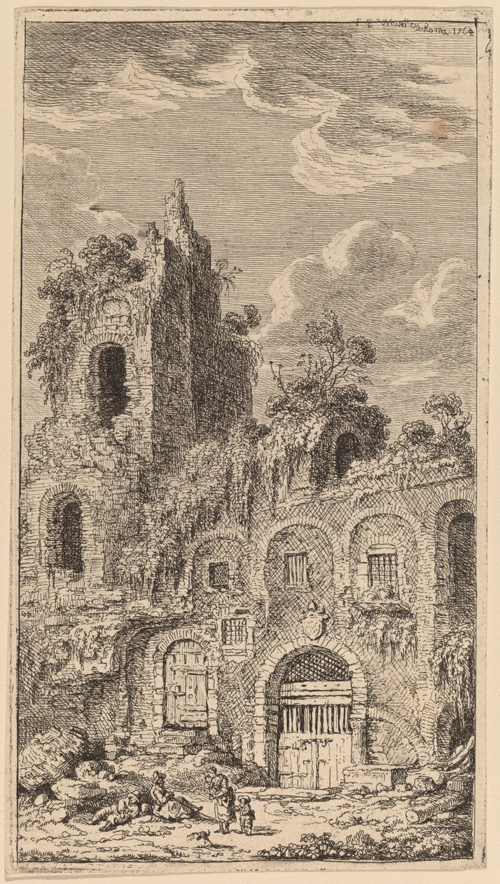 Fragment av den gamla stadsmuren i San Giovanni Laterano av Franz Edmund Weirotter