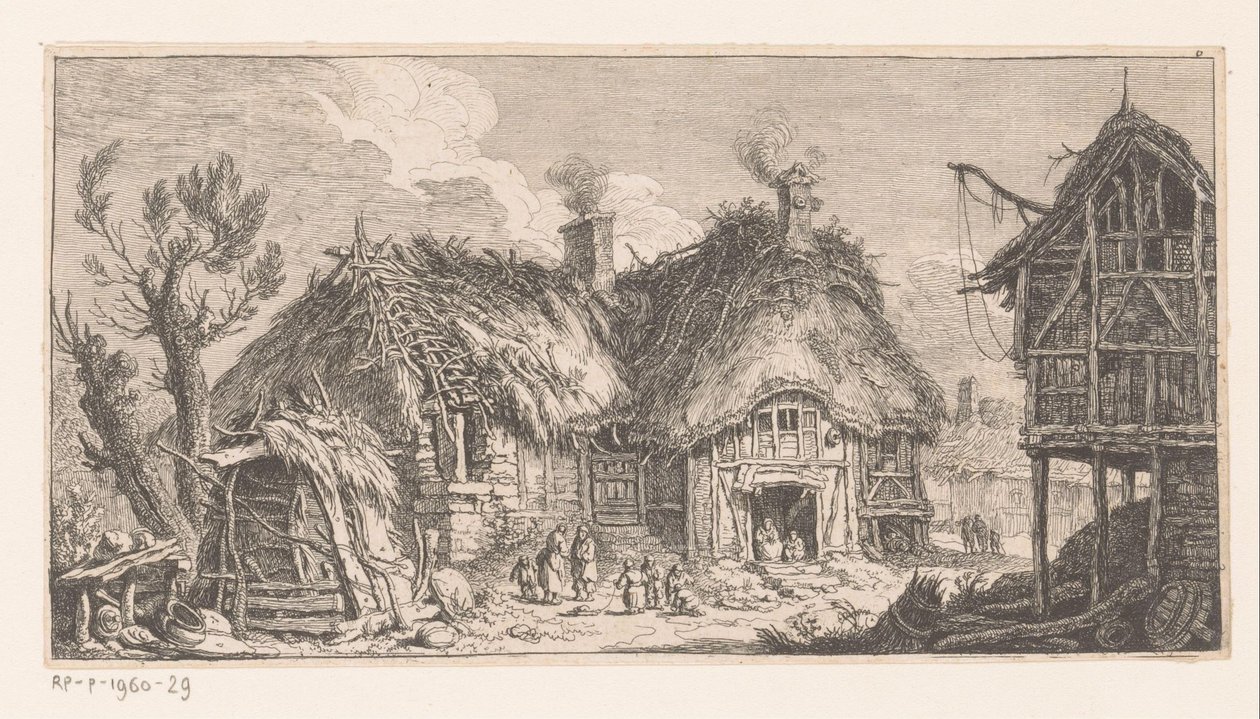 Kvinnor och barn på en gård Suite de paysages (serietitel) av Franz Edmund Weirotter