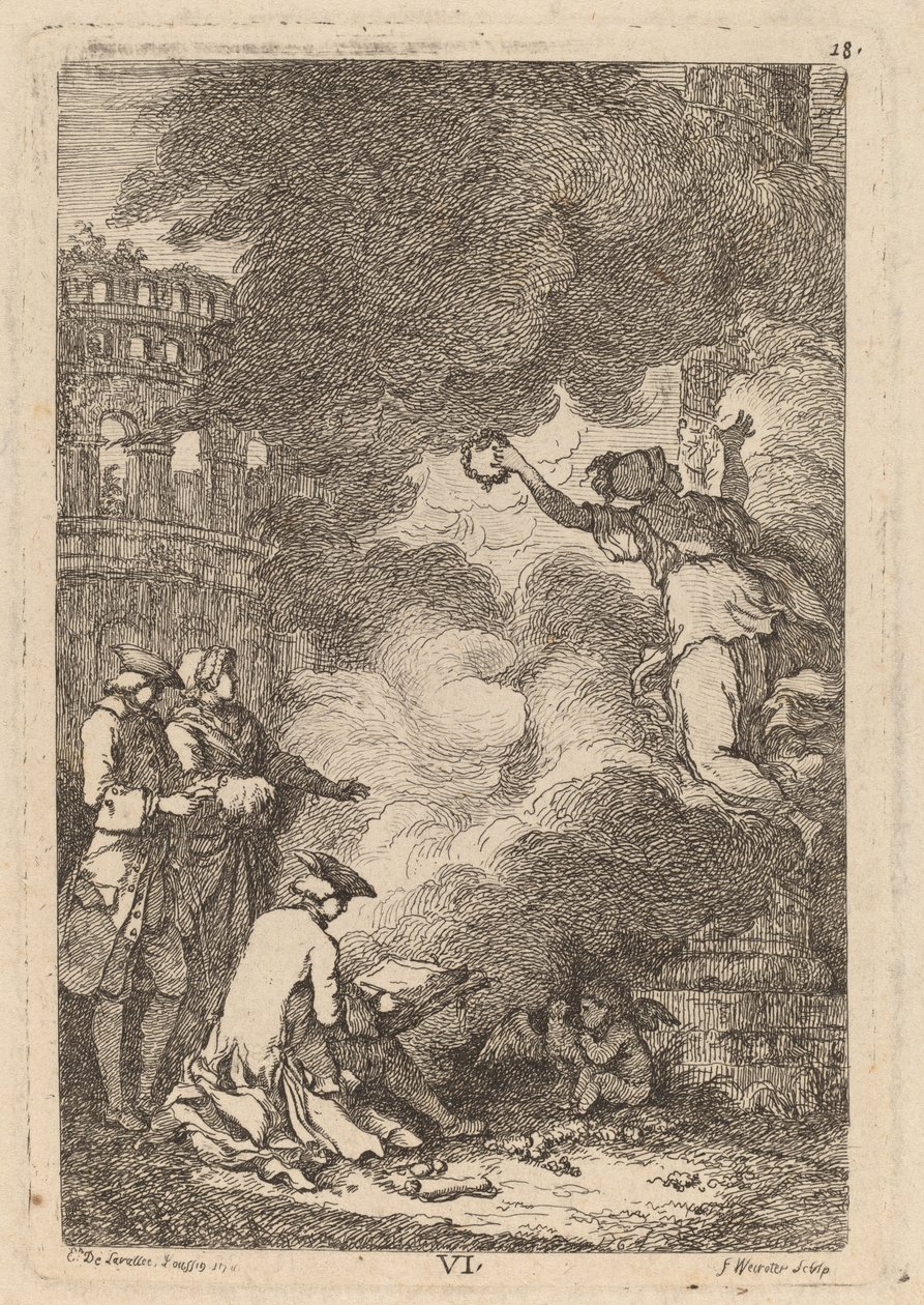 I ankomsten till Rom: pl. 6 av Franz Edmund Weirotter after Étienne de Lavallée Poussin