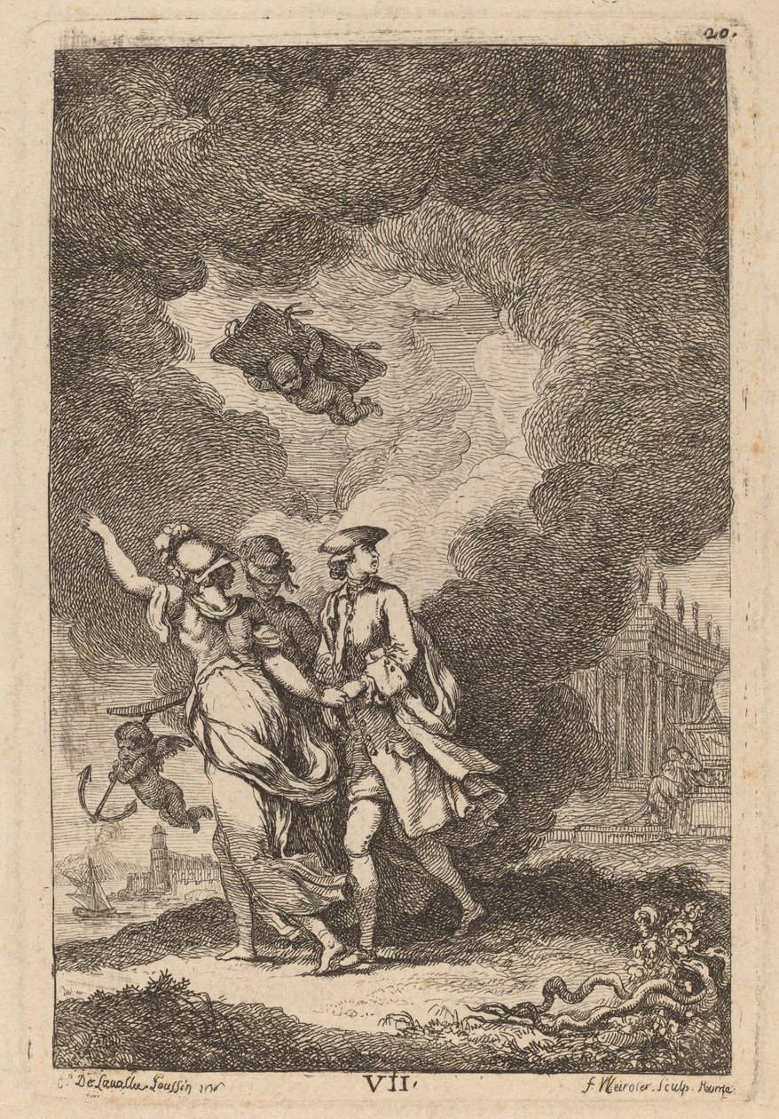 I ankomsten till Rom: pl. 7 av Franz Edmund Weirotter after Étienne de Lavallée Poussin