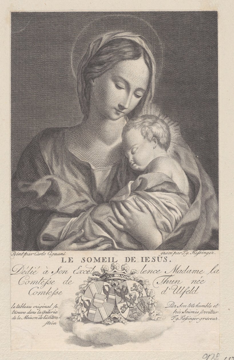 Jungfru och barn, med Kristusbarnet som sover i hennes famn Le Soleil de Jesus, 1743-1807. av Franz Gabriel Fiessinger