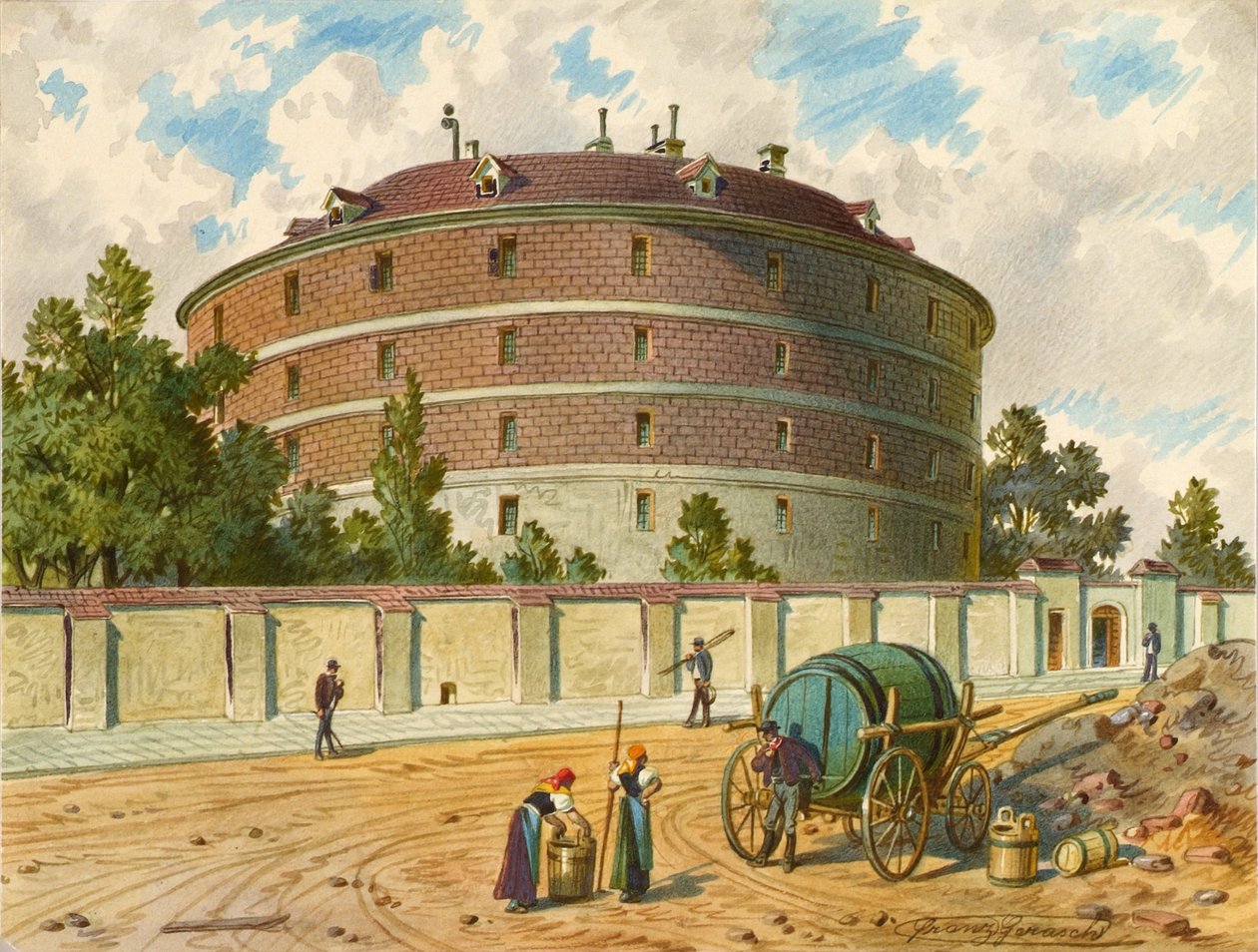Det gamla dårhuset i Wien (Narrenturm), kallat "Kaiser Joseph Gugelhupf". av Franz Gerasch