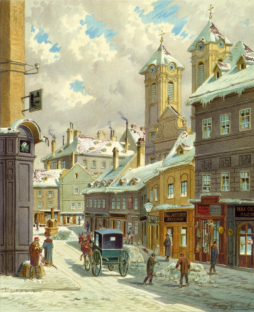 Neustiftgasse i Wien med Ulrichskirche av Franz Gerasch
