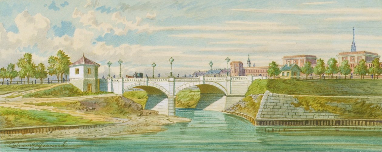 Radetzkybron över floden Wien med dess sammanflöde med Donau av Franz Gerasch