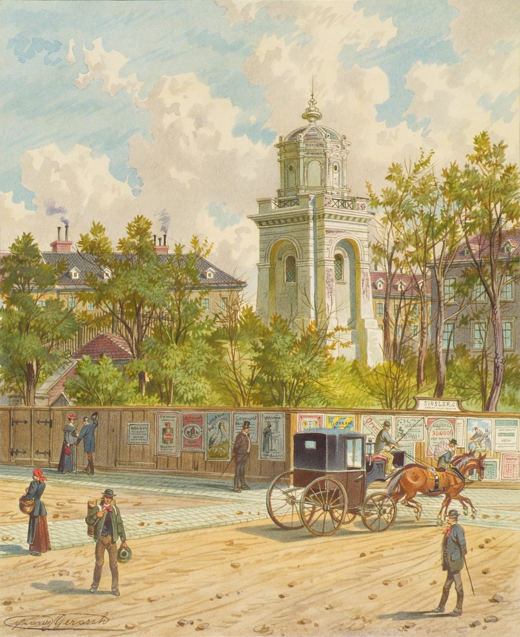 Währinger Strasse i Wien (med tornet på Ferdinands akvedukt) av Franz Gerasch