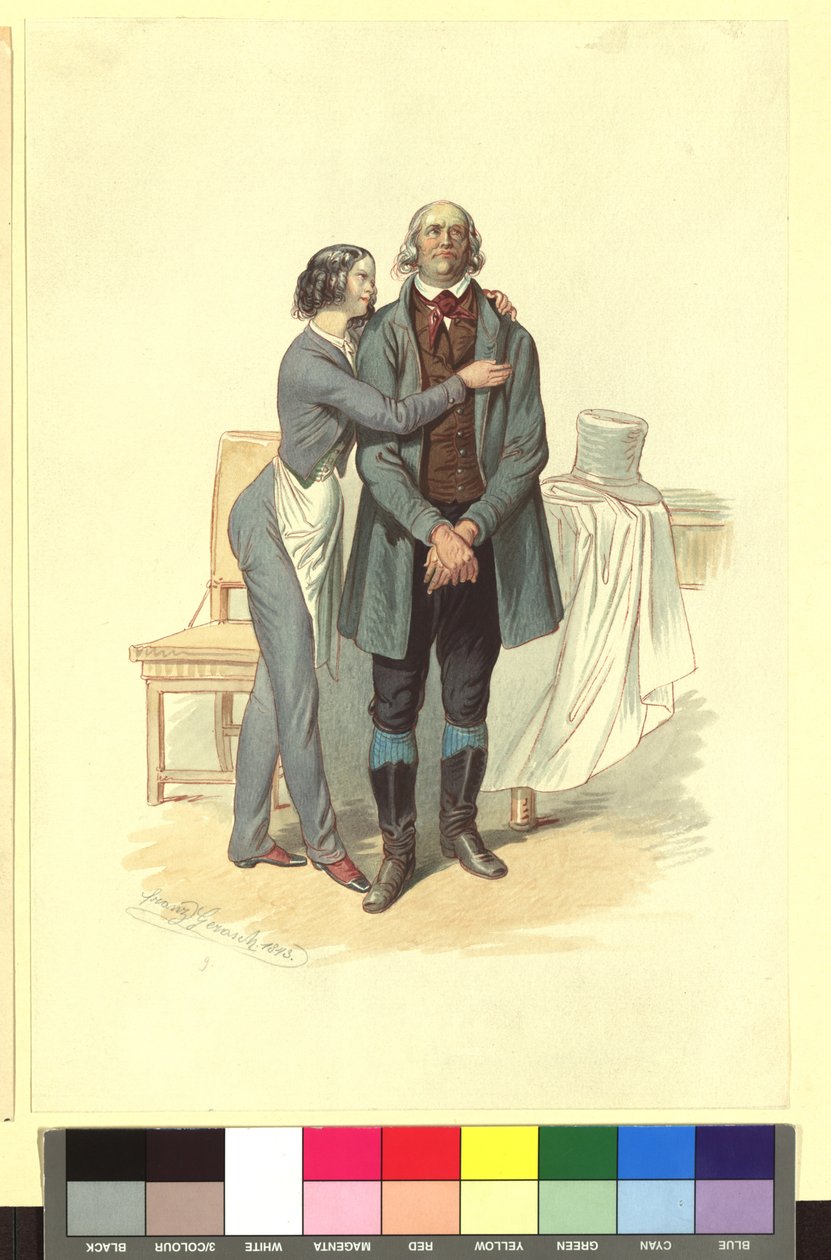 Ida Schuselka-Brüning som bagarpojken Georg och Carl Carl som arrendatorn Landry i ”En kväll, en natt och en morgon i Paris” av Franz Gerasch
