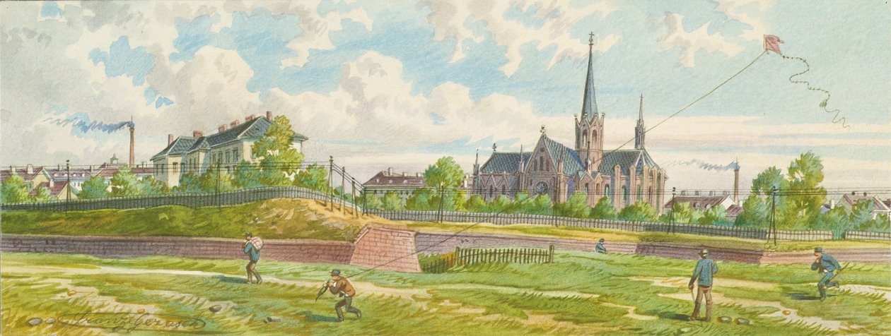 Mellan Westbahn och Mariahilfer-linjen (vy av linjeväggen) av Franz Gerasch