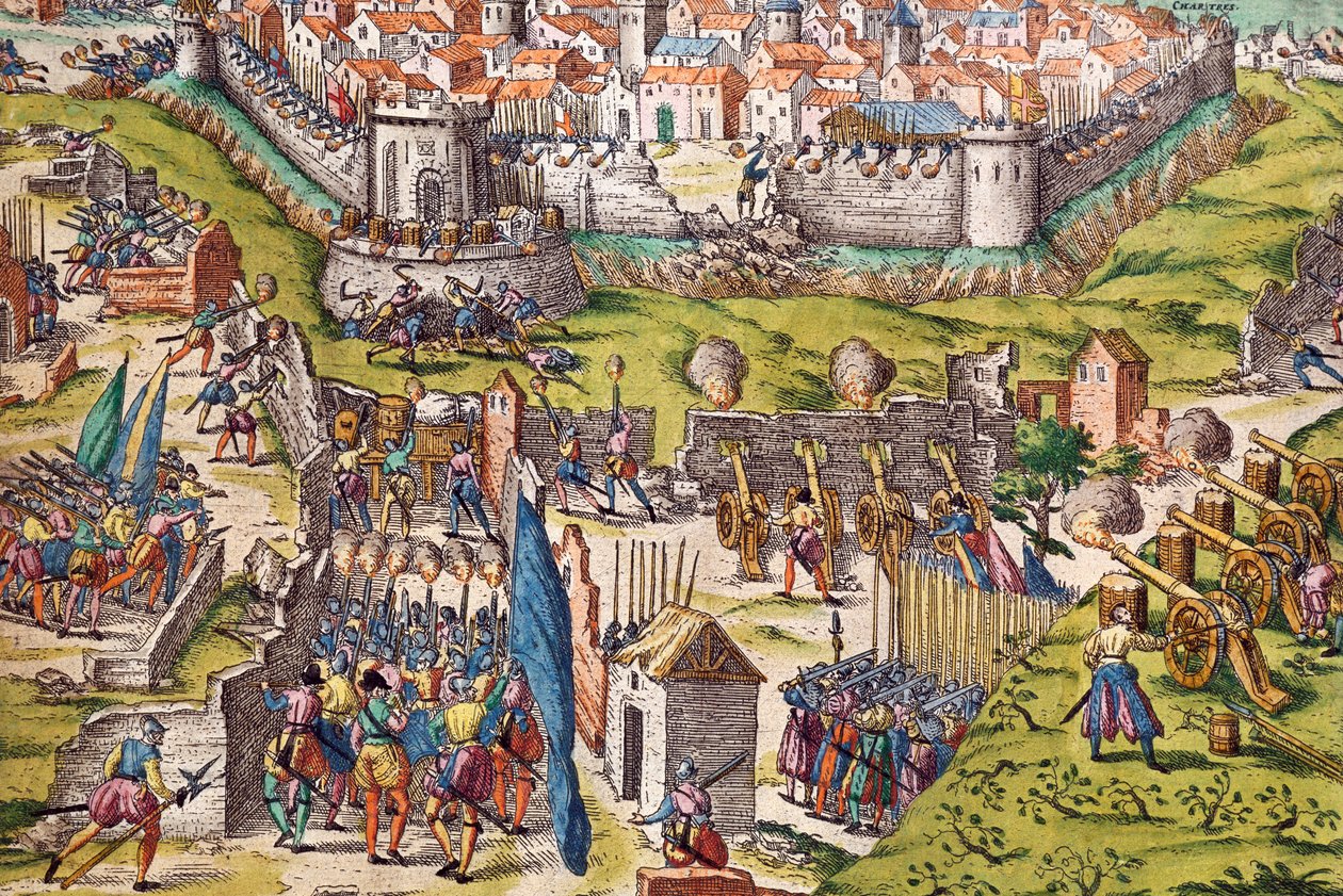 Condes armé belägrar Chartres, mars 1568, gravyr av Franz Hogenberg (1535-1590), Frankrike av Franz Hogenberg