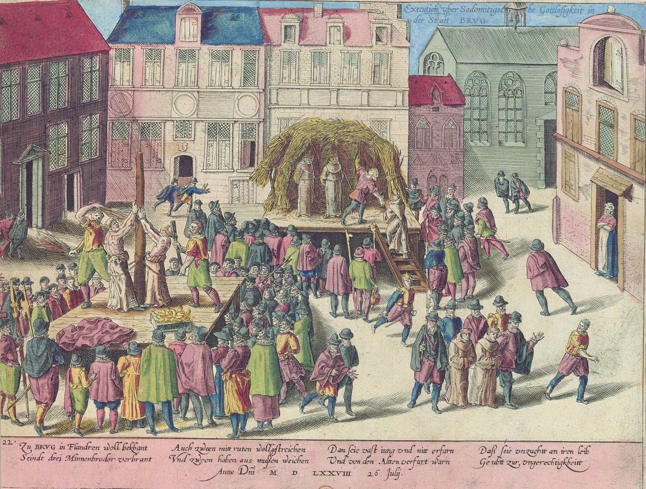 Avrättning i Brügge av tre bröder för sodomi, 28 juni 1578. av Franz Hogenberg