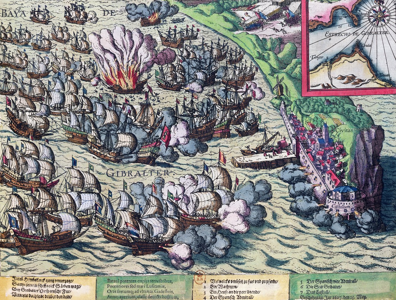 Stridande utanför Gibraltars kust, tryckt den 25 maj 1607 av Franz Hogenberg