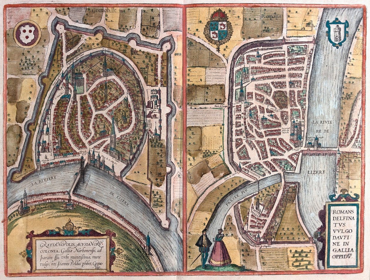 Grenoble och romarna sur Ister, Frankrike (gravyr av Franz Hogenberg