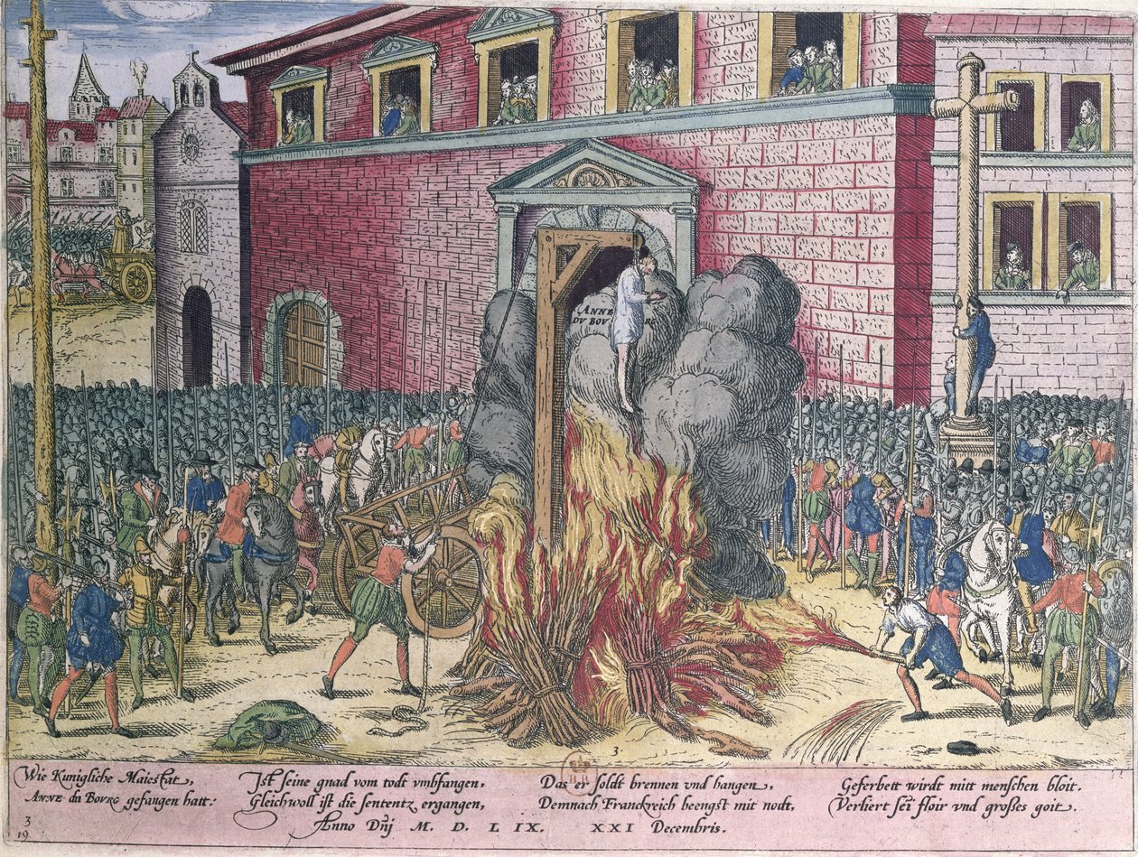 Hängning av Anne du Bourg (1521-59) Place de Greve, 23 december 1559 av Franz Hogenberg
