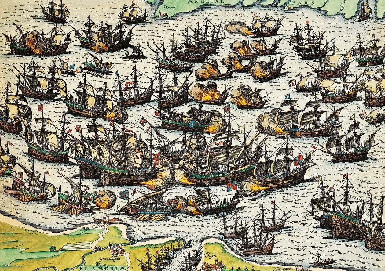 Oövervinnlig armada, gravyr av Franz Hogenberg (1535-1590), Spanien av Franz Hogenberg