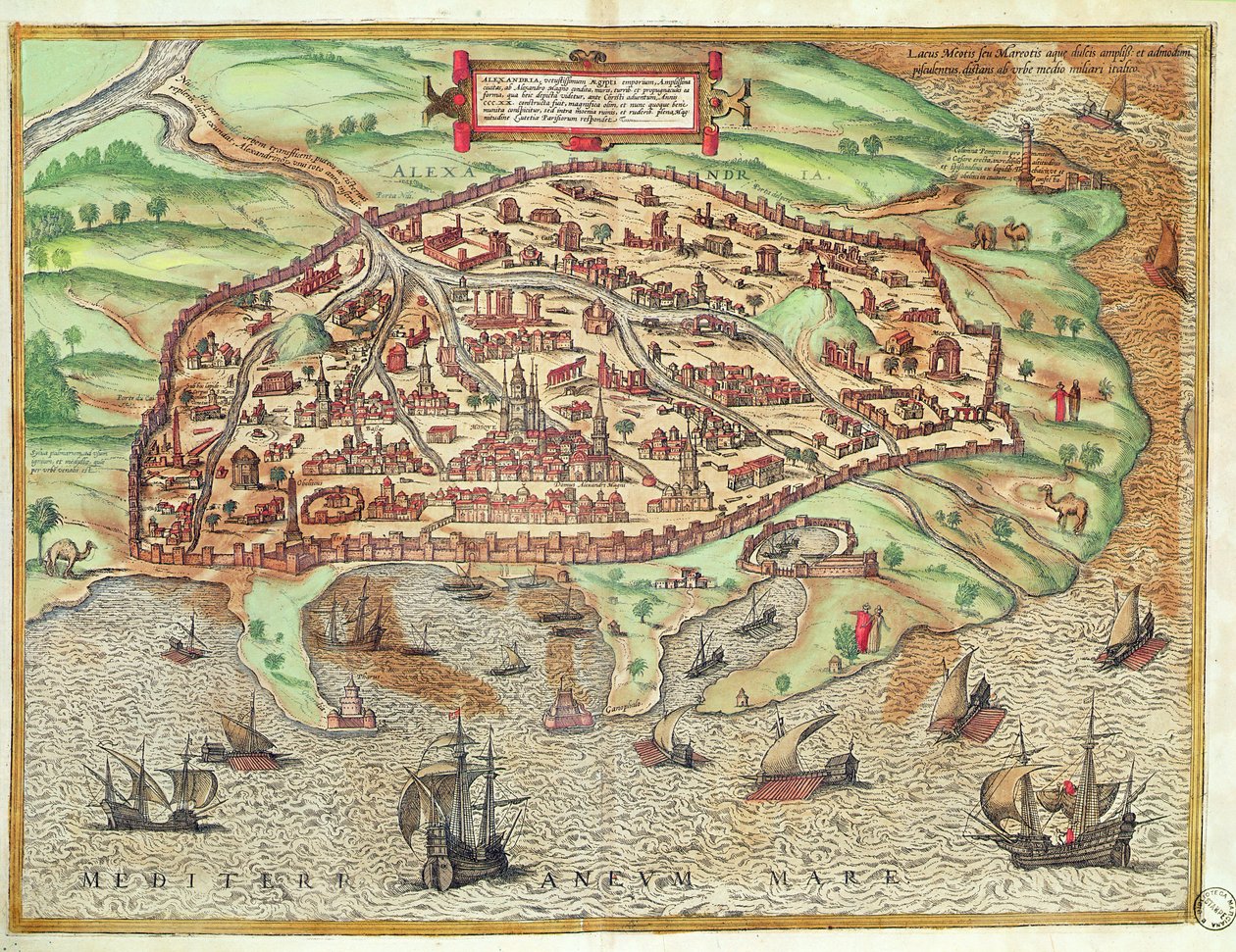Karta över Alexandria från "Cities of the World in Colony of Agrippina", 1572 av Franz Hogenberg
