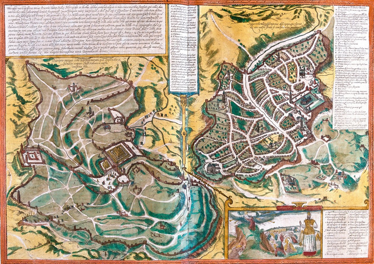 Karta över Jerusalem (Jerusalem), Israel (etsning av Franz Hogenberg