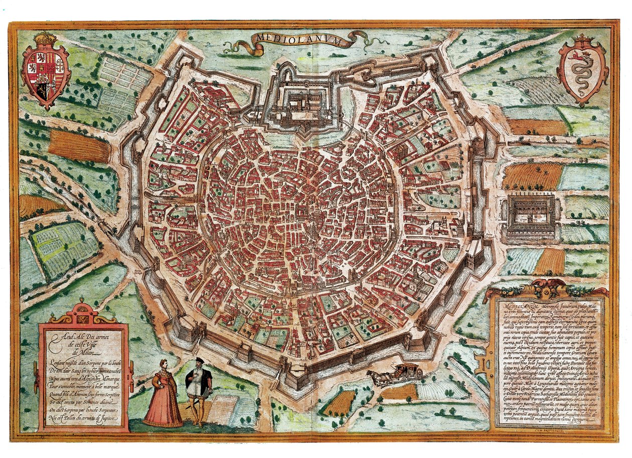 Karta över Milano (gravyr av Franz Hogenberg