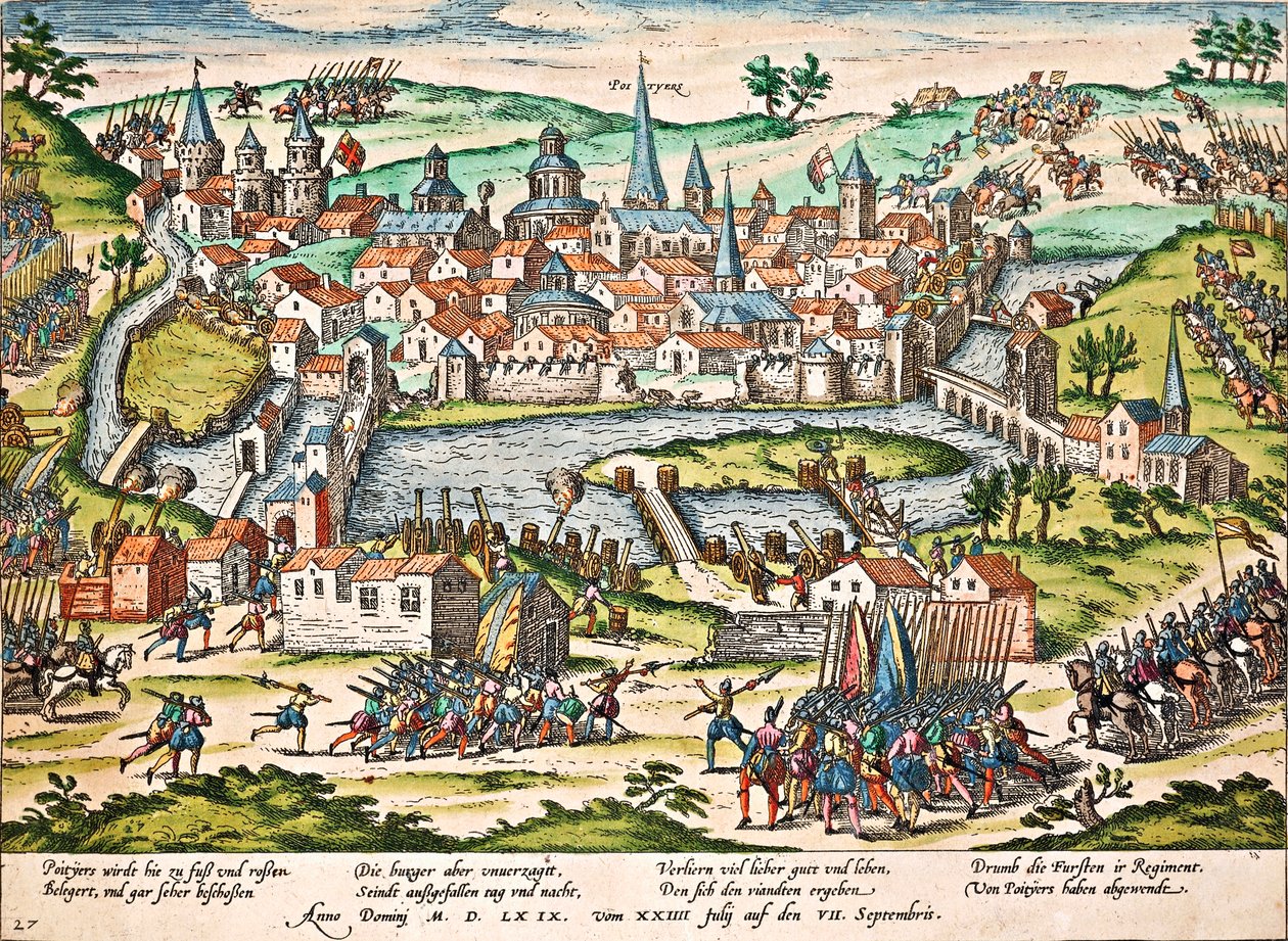 Papisterna belägrar Poitiers, juli 1569, gravyr av Franz Hogenberg (1535-1590), religionskrig, Frankrike av Franz Hogenberg