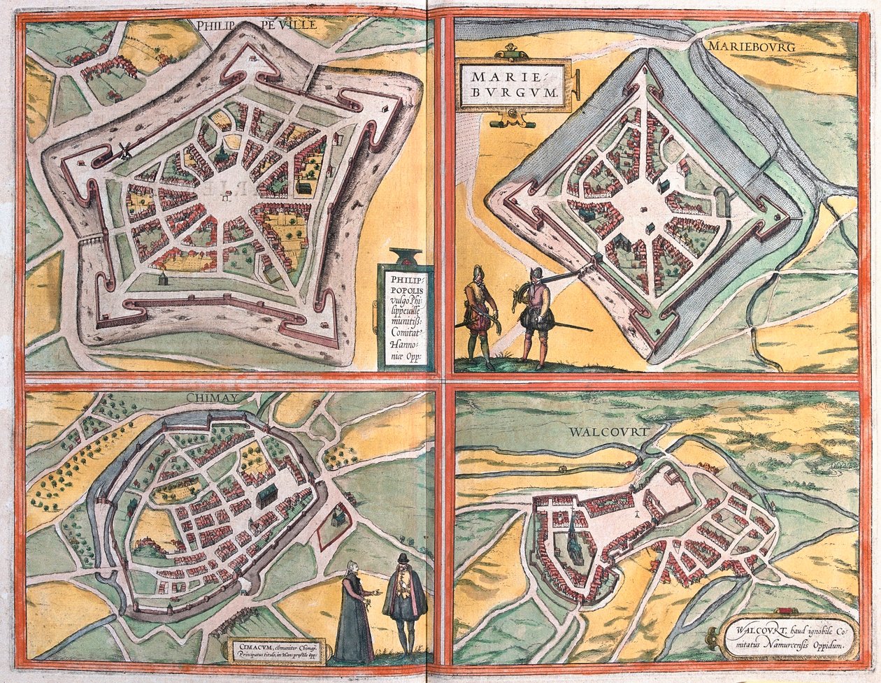 Philippeville, Mariembourg, Chimay och Walcourt, Belgien (gravyr av Franz Hogenberg