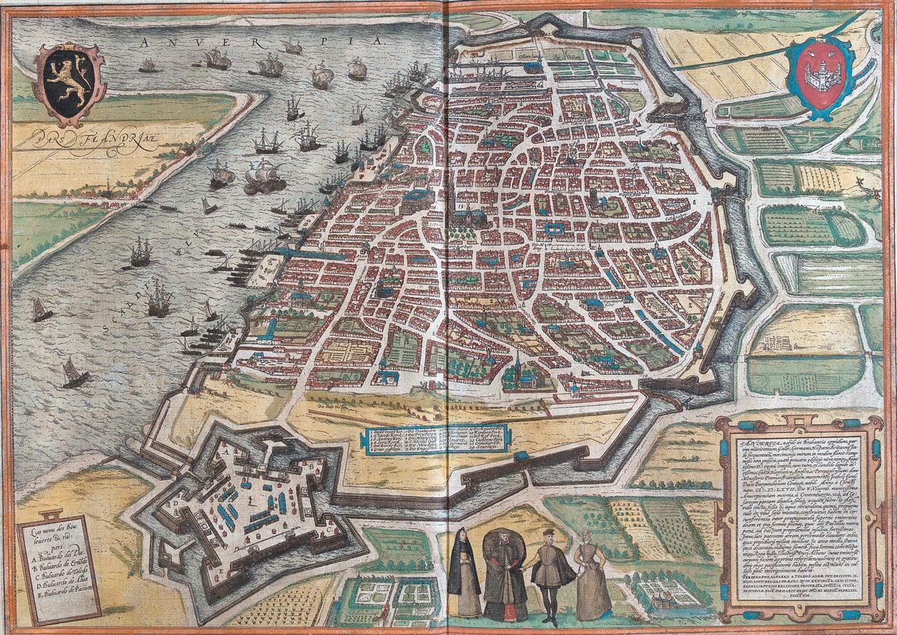 Karta över Antwerpen av Franz Hogenberg