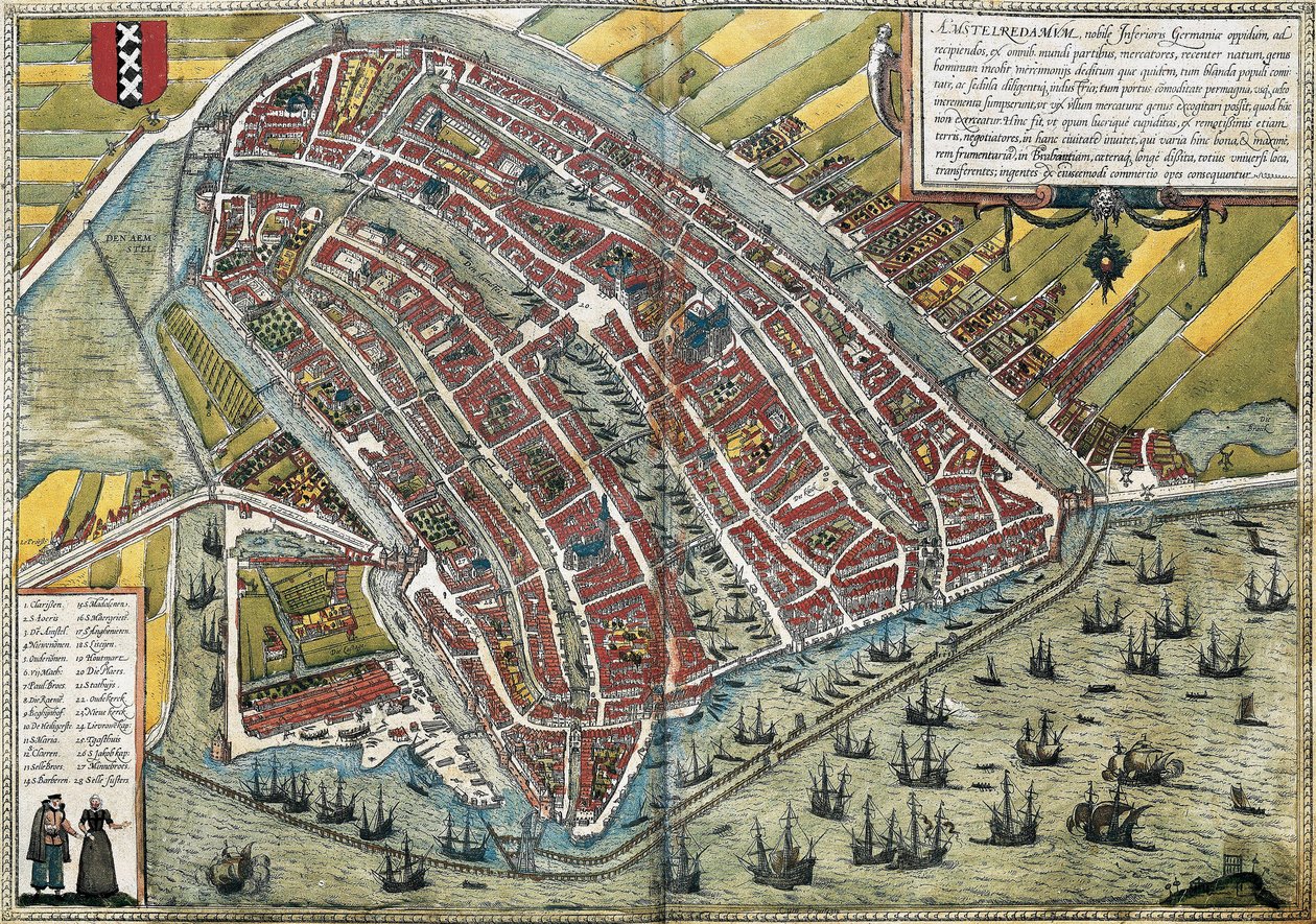 Plan av Amsterdam (Amstelredamum), Nederländerna av Franz Hogenberg