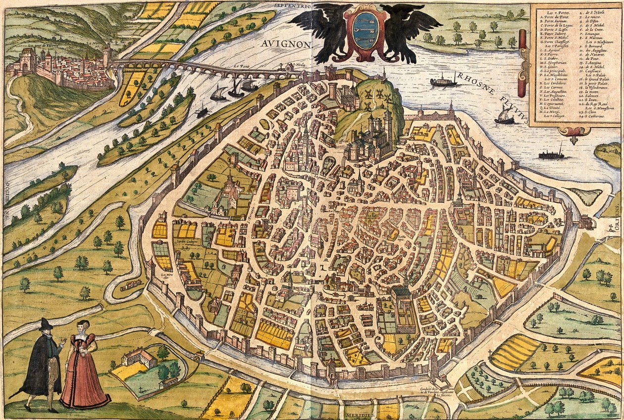 Plan av Avignon, Frankrike (etsning av Franz Hogenberg