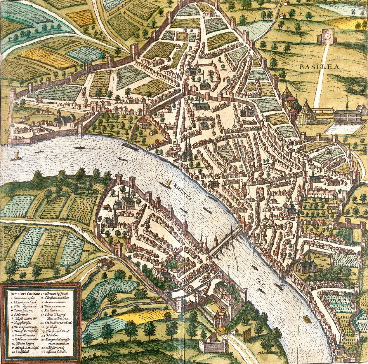 Plan av Bale (Basilea), Schweiz (etsning av Franz Hogenberg