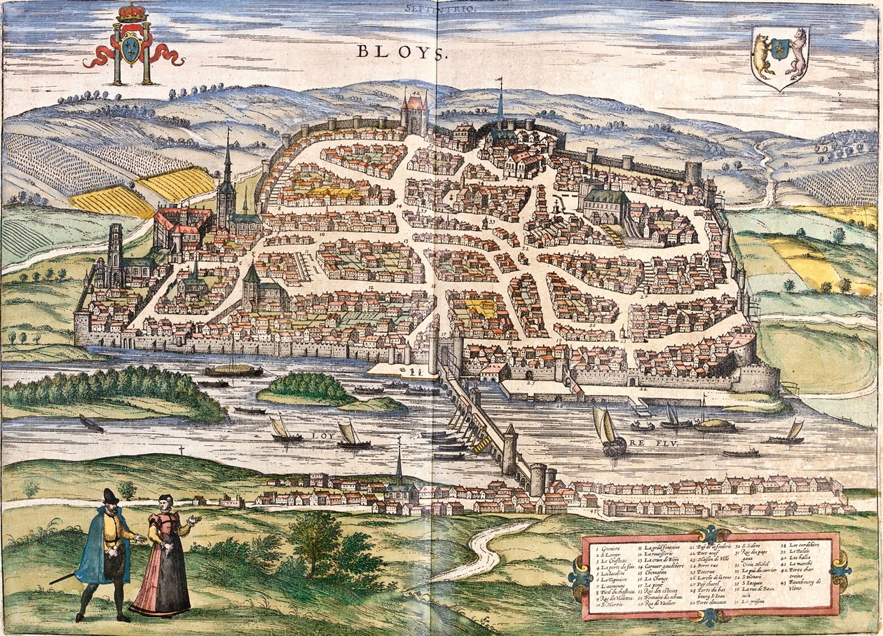 Plan av Blois (Bloys), Frankrike (etsning av Franz Hogenberg