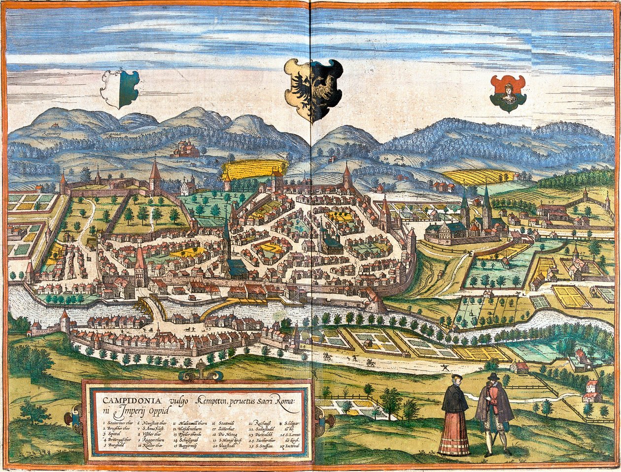 Plan av Kempten (Campidonia), Tyskland (etsning av Franz Hogenberg