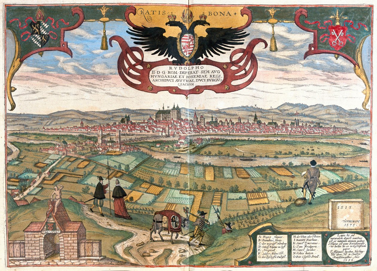 Regensburg med kejsar Rudolf II:s vapen, Tyskland av Franz Hogenberg