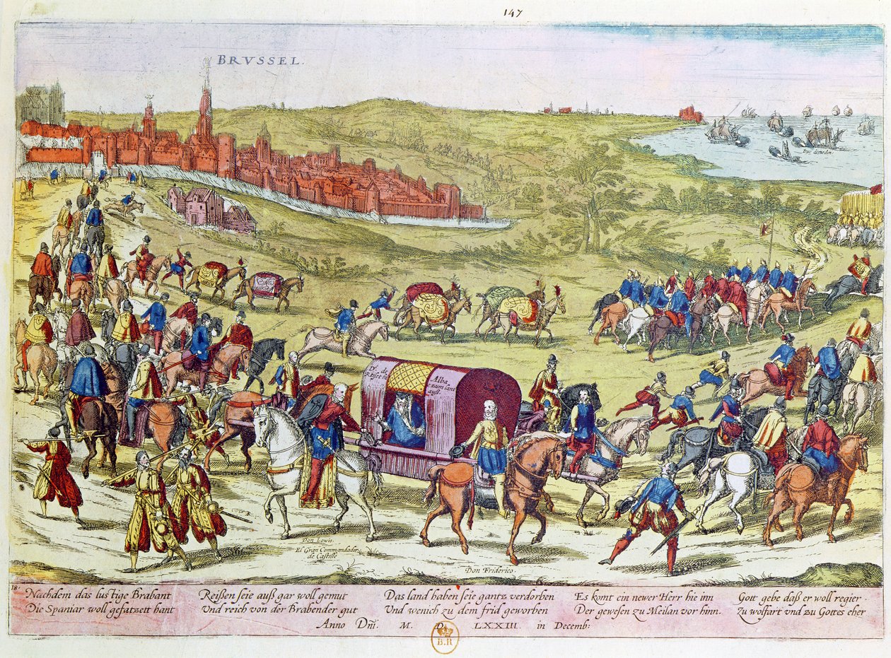 Hertigen av Alba, återkallad till Spanien och lämnade Bryssel 1573 av Franz Hogenberg