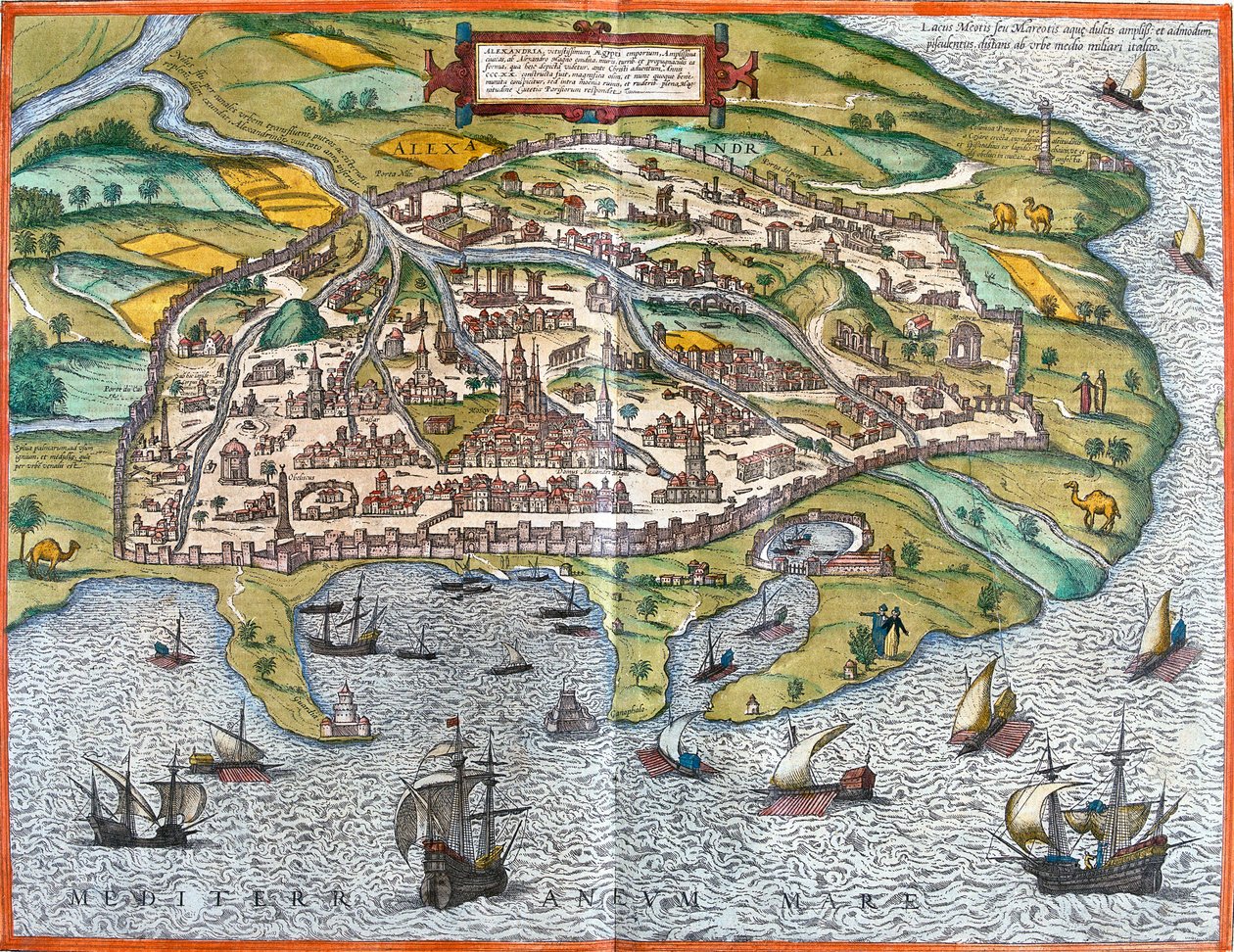 Utsikt över Alexandria (Alexandria), Egypten (etsning av Franz Hogenberg