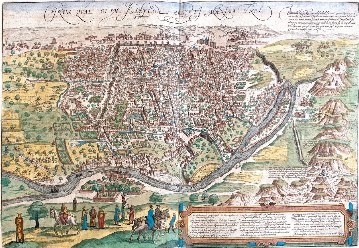 Vy över Kairo (Kairus) Egypten (etsning av Franz Hogenberg