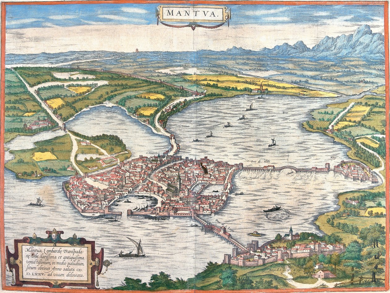 Vy över Mantua (Mantua), Italien (etsning av Franz Hogenberg