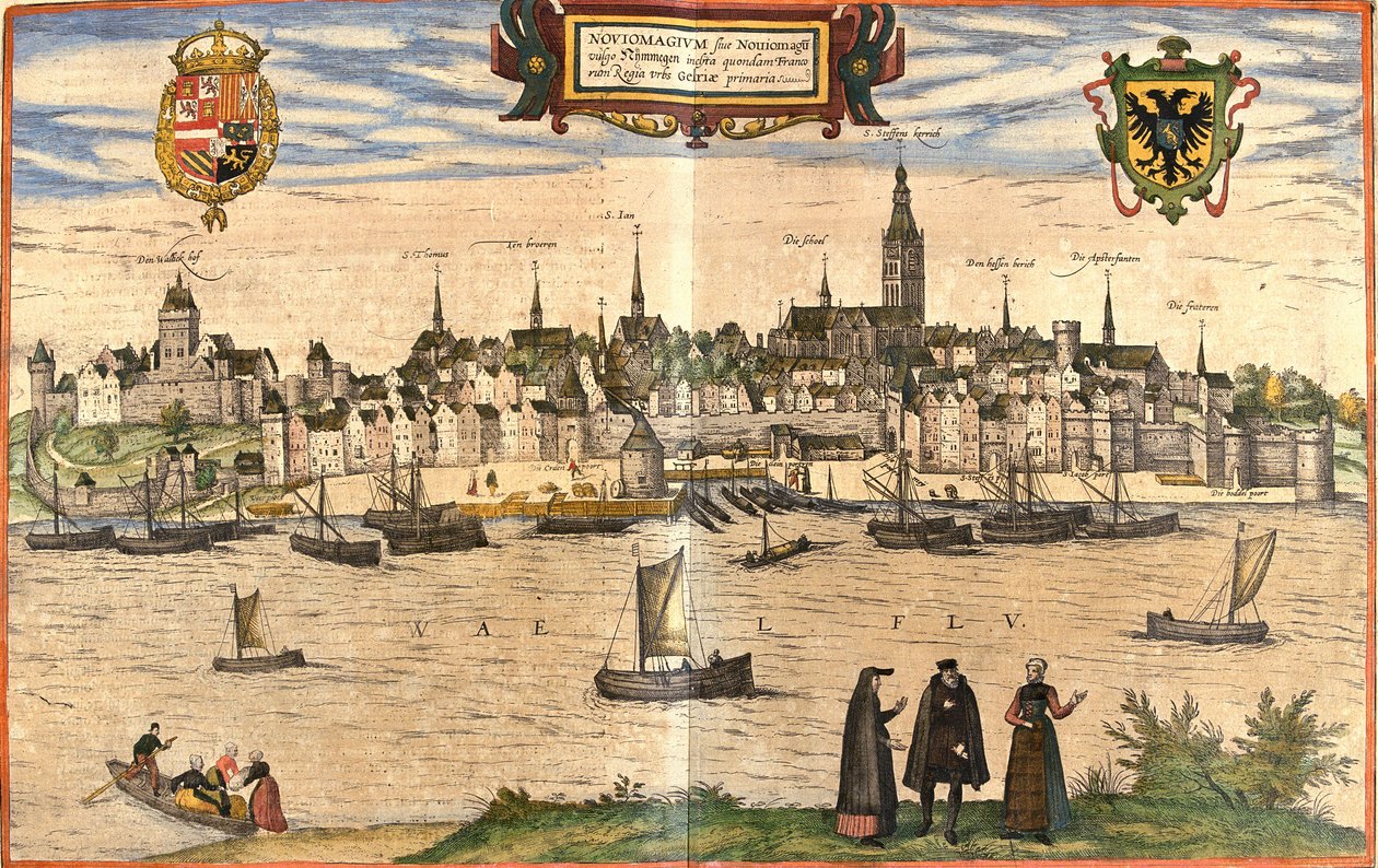 Utsikt över Nimegue (Noviomagium), Nederländerna (etsning av Franz Hogenberg