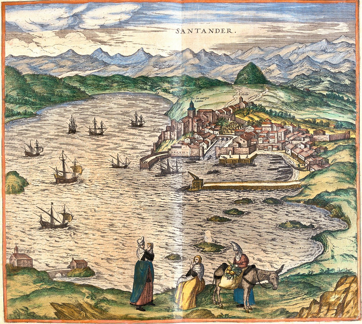 Utsikt över Santander, Spanien (etsning av Franz Hogenberg