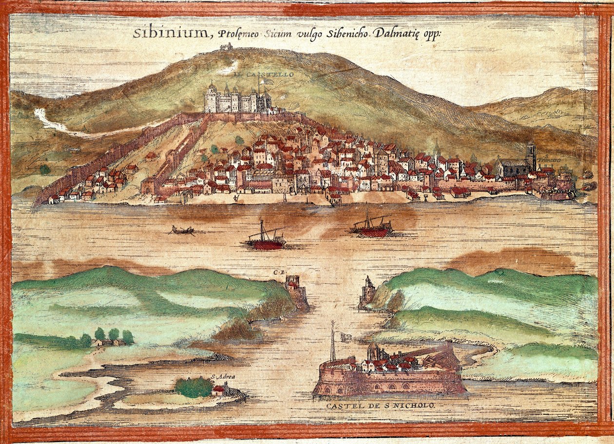 Vy över Sibenik (gravyr av Franz Hogenberg