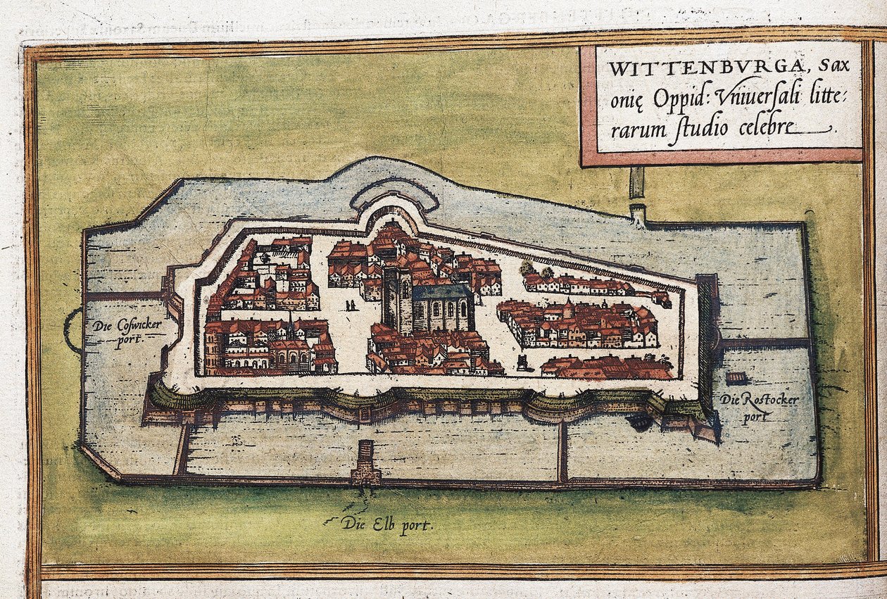 Vy över staden Wittenberg i Tyskland, detalj av Franz Hogenberg