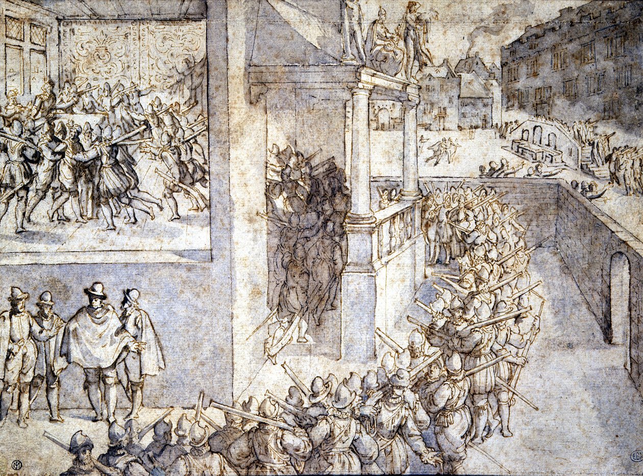 Religionskrig (Saint Barthelemy). Teckning av Hogenberg av Franz Hogenberg